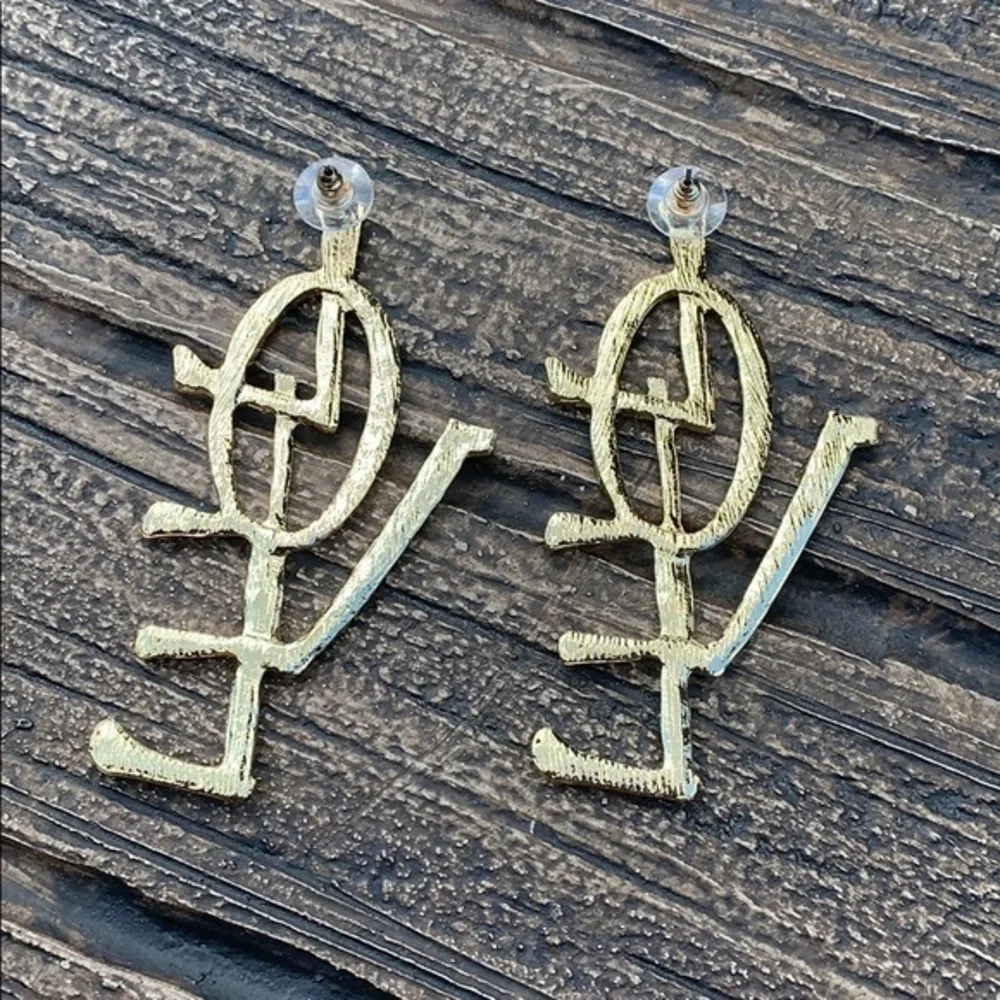 LOVE Gold Tone Oversize Drop Earrings 3+”